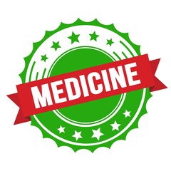 MEDICINE text on red green ribbon stamp.