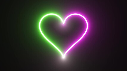 Pink and Green Heart Flowing Around Neon Fluorescent Bulb