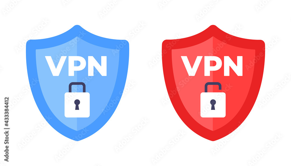 Wall mural wireless shield with text vpn and no vpn wifi icon sign flat design vector illustration. wifi intern