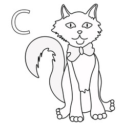 coloring book children's cat alphabet . vector image with a black outline, a blank for a children's book, printed products . pet on a white background.