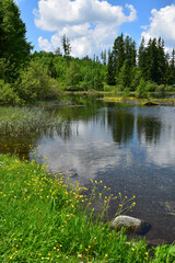 Obraz premium Landscape of the High Tatra mountains near Strbske pleso. Lake Nove Strbske. Slovakia.