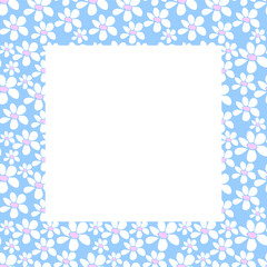 Vector frame, border with small flowers in flat style. Cute simple primitive summer background, decoration