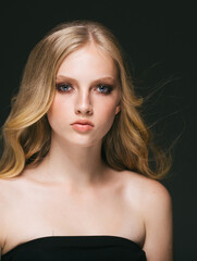 Fototapeta premium Blonde hair woman beautiful face long hair
