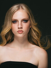 Fototapeta premium Blonde hair woman beautiful face long hair
