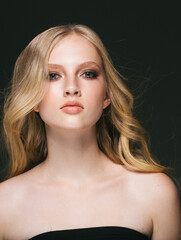Fototapeta premium Blonde hair woman beautiful face long hair