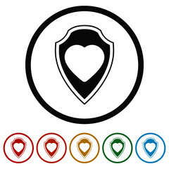 Heart and shield logo ring icon color set