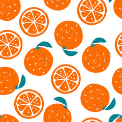 Bright colorful oranges vector seamless pattern on white background.