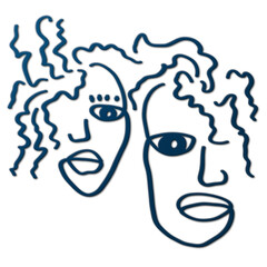 Abstract digital drawing, outline, couple, male and female faces, friends, lovers.