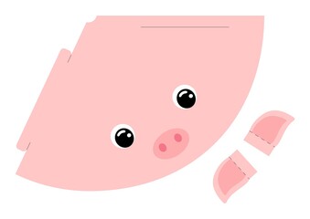Printable pig paper hat. Party die cut template for birthday, christmas, baby shower. Fun accessory for entertainment. Print, cut and glue. Vector stock illustration.