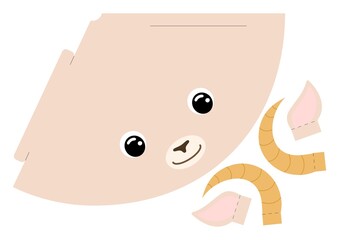 Printable goat paper hat. Party die cut template for birthday, christmas, baby shower. Fun accessory for entertainment. Print, cut and glue. Vector stock illustration.