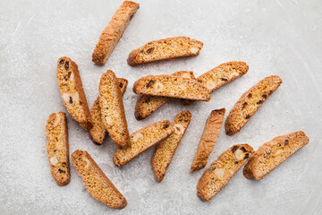 Classic italian biscotti cantuccini cookies on the grey background