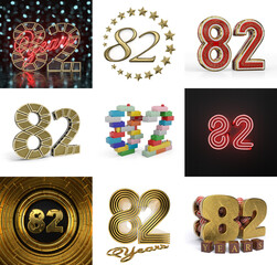 Set of eighty-two year birthday. Number 82 graphic design element