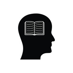 head with book icon vector sign. knowledge symbol