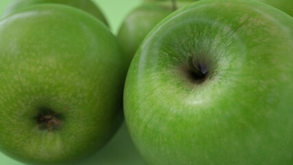 Groats green apples, green apples, fresh food, healthy food - 3D rendering.