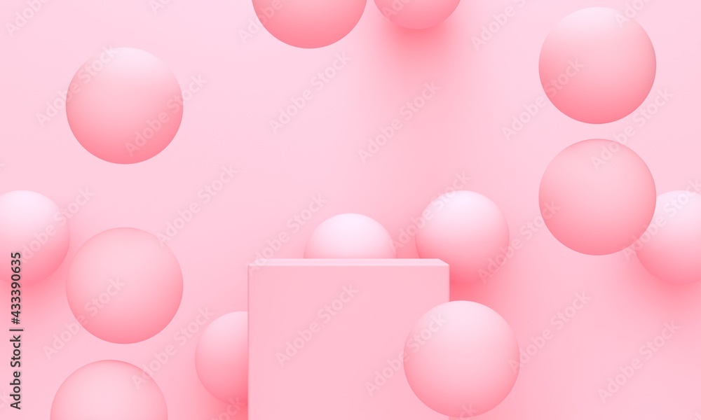 Aufkleber pink abstract background with flying bubbles and podium. backdrop design for product promotion. 3d r
