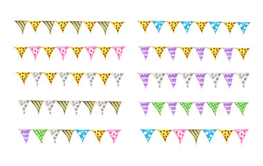 Festive garlands of colored flags. Watercolor illustration.