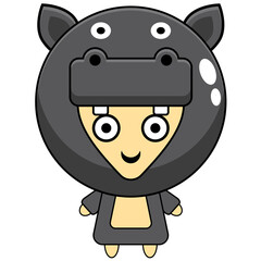 Vector illustration of cute little hippo costume cartoon character
