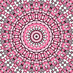 Round mandala pattern in glass vitrage style mosaic kaleidoscope