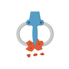 Scrap steel grabber vector icon. Also called grab bucket or scrap claw. Recycling machine part of crane with mechanical or hydraulic system. For scrap metal, iron, junk and garbage in yard, junkyard.