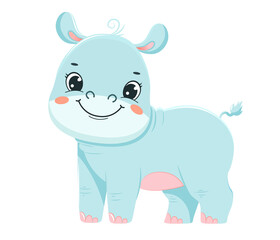 Cute cartoon hippopotamus baby. Children illustration.Isolated on white background