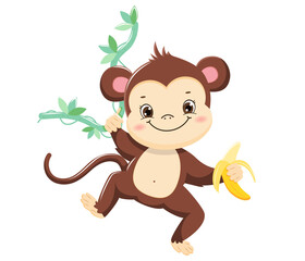 Cute cartoon monkey baby. Children illustration.Isolated on white background