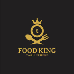 Initial letter T King food Logo Design Template. Illustration vector graphic. Design concept fork,spoon and crown With letter symbol. Perfect for  cafe, restaurant, cooking business