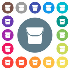 Single bucket flat white icons on round color backgrounds