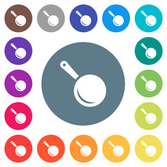 Frying pan top view flat white icons on round color backgrounds