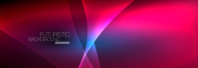 Abstract neon glowing light in the dark with waves. Shiny magic energy and motion concept, vector abstract wallpaper background