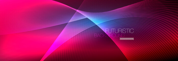 Abstract neon glowing light in the dark with waves. Shiny magic energy and motion concept, vector abstract wallpaper background