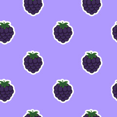 Seamless vector pattern with blackberry on a blue  background. Suitable for the design of textile fabric, wrapping paper, and wallpaper for websites. Vector illustration.