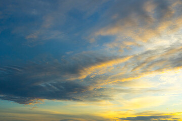 Naklejka na ściany i meble Sunset sky landscape. sky background,blue evening sky and orange clouds.
