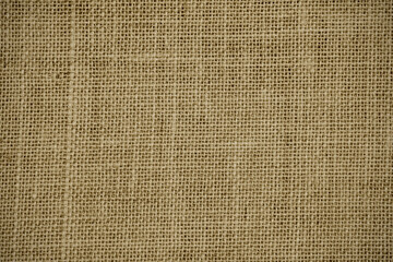 Plakat Hessian sackcloth burlap woven texture background, Cotton woven fabric close up with flecks of varying colors of beige and brown, with copy space for text decoration.