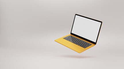 yellow laptop isolated on white. - obrazy, fototapety, plakaty