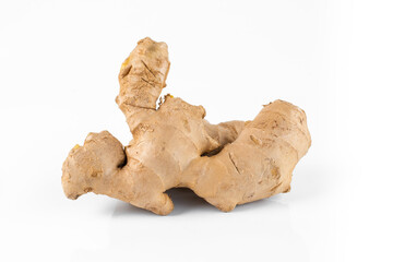 Fresh ginger root on white background