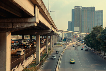 Fototapeta premium Beautiful morning time image of traffic on road with moving cars