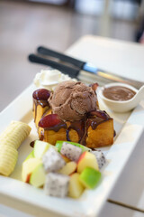 Soft focus Fruity ice cream toast