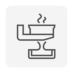 Casting process in metallurgy or metallurgical production industry vector icon. That manufacturing process in foundry, furnace or factory plant. To pouring hot liquid or molten metal into ingot mold.