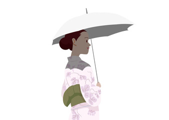 涼しげに日傘をさして散歩する女性