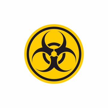 Biohazard sign. Round symbol of danger on a yellow background. Hazard warning pictogram. Raster icon.