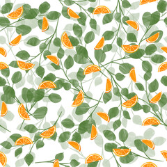 orange and leaf seamless pattern