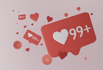3D love icon on pink background with red beads and hearts