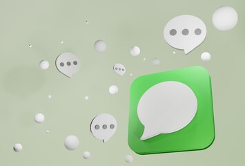 3D chat icon on green background with white beads and chat bubbles
