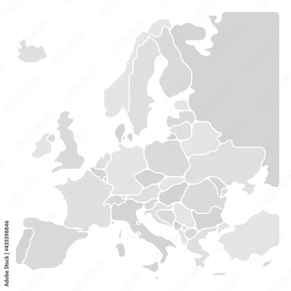 Wall mural simplified map of europe. rounded shapes of states with smoothed border. grey simple flat blank vect - Wall murals
