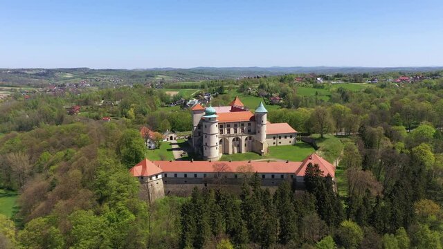Aerial view of catle in Wisnicz (Zamek w Wisniczu), Lesser Poland
