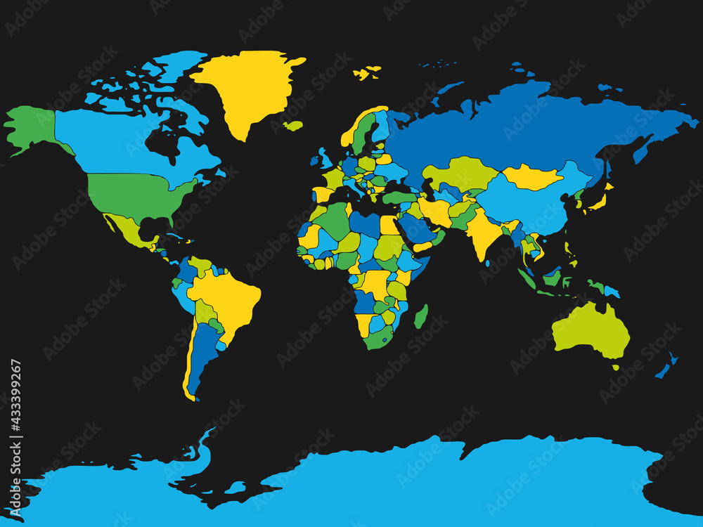 Poster minimalist world map. each country is separated and rounded shape. colorful simple flat vector map.
