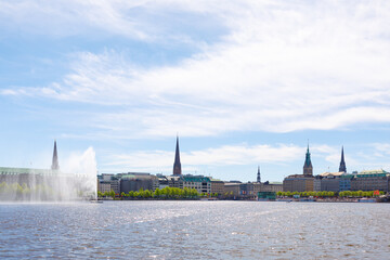 panorama of Hamburg with Binnenalter and fontaine