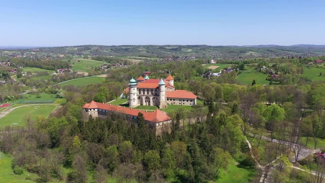 Aerial view of catle in Wisnicz (Zamek w Wisniczu), Lesser Poland
