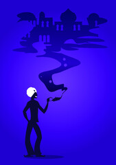 Aladdin's magic lamp silhouette - illustration