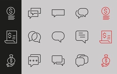 Chat Communication Icon Set, Vector Line Icons contain Chat Bubble, Dial SMS and more. Editable stroke, illustrator icons isolated